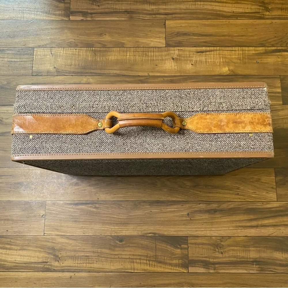 Vintage Hartmann Tweed Brown Leather Carry On Travel Luggage 25”18”x8”